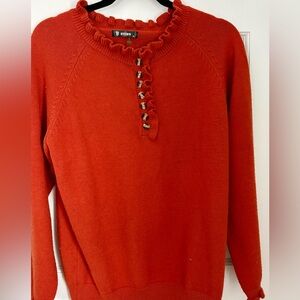 BTFBM brand cozy button ruffle rust sweater